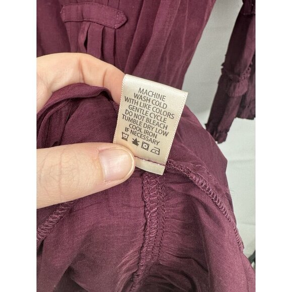 Max Studio Tiered Peasant Prairie Dress Women XS Burgundy Cottage Victorian Boho - Picture 6 of 10